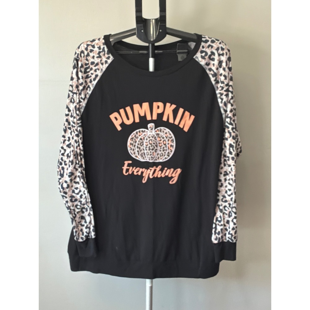 Kyodan Pumpkin Everything Top Womens XXL Black Leopard Sleeve Fall Halloween